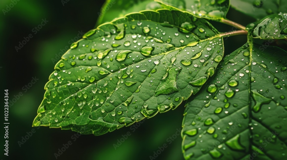 Close-Up of a Leaf Covered in Tiny Water Droplets Close-Up of a Leaf Covered in Tiny Water Droplets