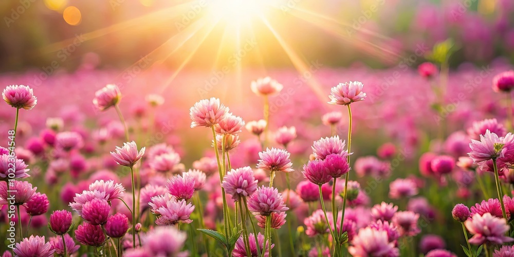 A field of delicate pink blossoms bathed in the golden glow of a setting sun, each flower reaching towards the celestial light, creating a breathtaking panorama of natural beauty and vibrant color. A field of delicate pink blossoms bathed in the golden glow of a setting sun, each flower reaching towards the celestial light, creating a breathtaking panorama of natural beauty and vibrant color.