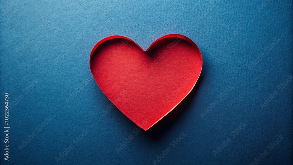 A crimson heart shape formed by a single fold of red paper against a deep blue background. A crimson heart shape formed by a single fold of red paper against a deep blue background.