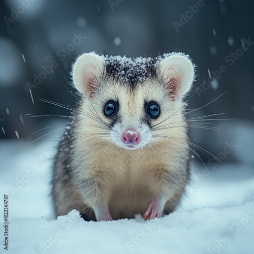 opossum isolated on winter background