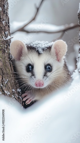 opossum isolated on winter background