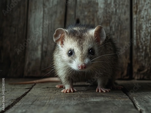 opossum isolated on wooden background