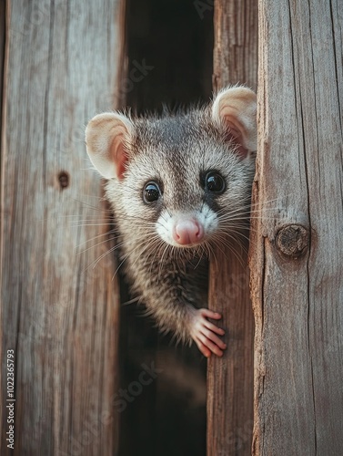 opossum isolated on wooden background