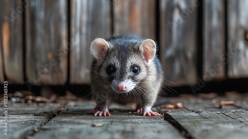 opossum isolated on wooden background