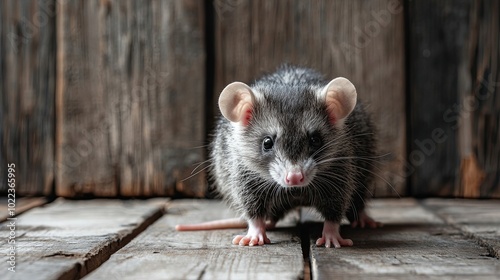 opossum isolated on wooden background