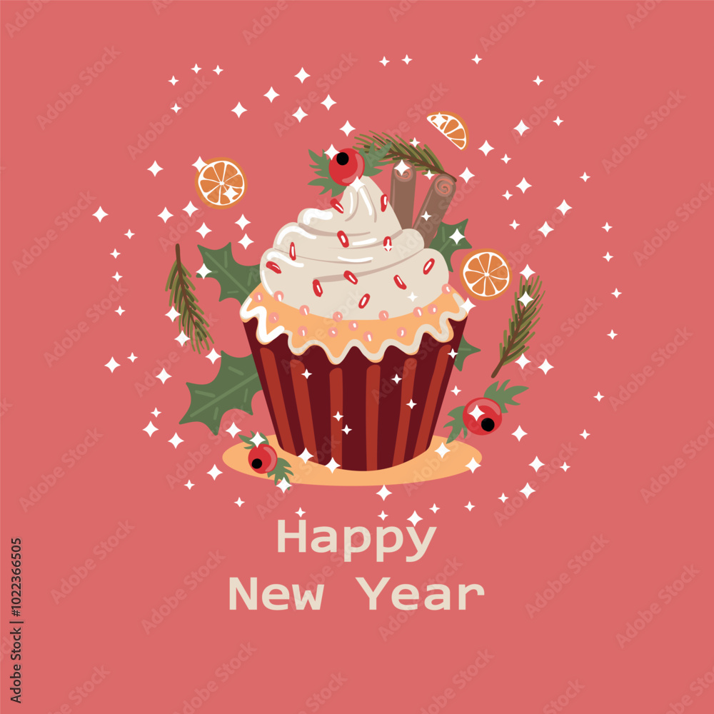 new year christmas greeting card. Vector template with cute elements for design new year christmas greeting card. Vector template with cute elements for design