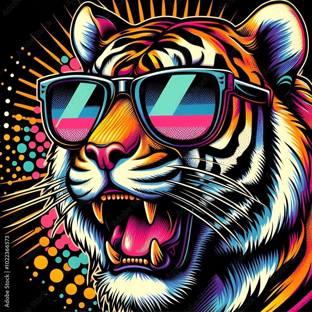Obraz premium colorful tiger with sunglasses pop art