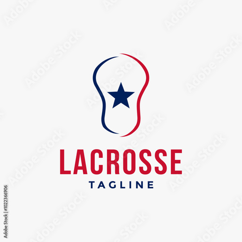 Simple minimal lacrosse sport logo with lacrosse stick vector icon on white background