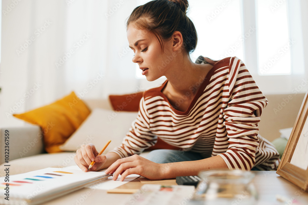 Cute Indoor Artist: A Happy Teenage Girl Painting Crafts at Home Cute Indoor Artist: A Happy Teenage Girl Painting Crafts at Home