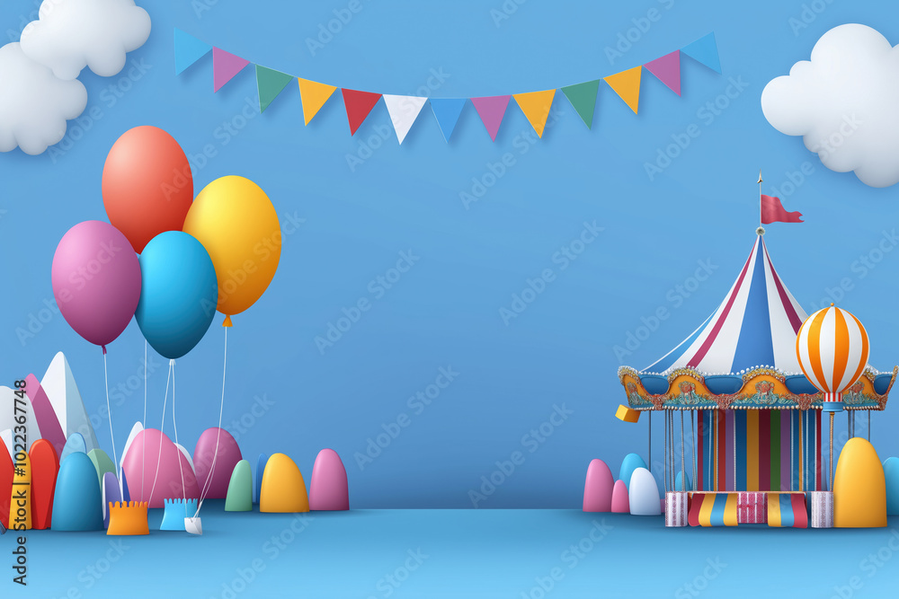 Colorful carnival with balloons and tents Colorful carnival with balloons and tents