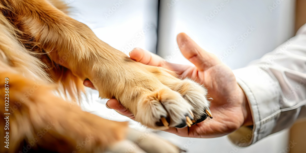Glossy Close Up of Therapy Dog Paw Touching Human Hand - Symbolizing Trust in Pet Therapy with Copy Space for Emotional Connection Glossy Close Up of Therapy Dog Paw Touching Human Hand - Symbolizing Trust in Pet Therapy with Copy Space for Emotional Connection