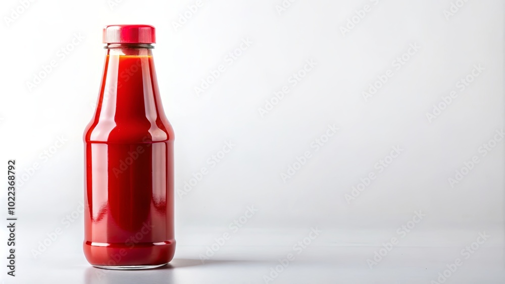 A Glass Bottle Filled with Red Liquid with a Red Cap on a White Background A Glass Bottle Filled with Red Liquid with a Red Cap on a White Background