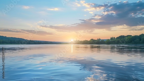 Fototapeta Naklejka Na Ścianę i Meble -  Sunset at the river coast. Sunset on the beach of the Baltic Sea