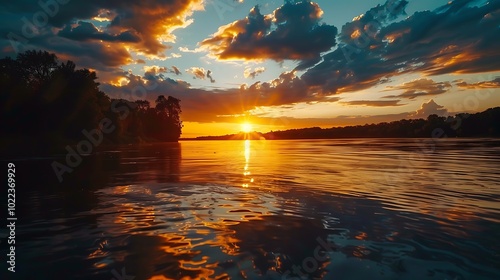 Fototapeta Naklejka Na Ścianę i Meble -  Sunset at the river coast. Sunset on the beach of the Baltic Sea