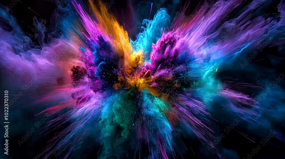 A kaleidoscope of colors erupts with intensity, blending deep blues, vivid pinks, and bright yellows in a mesmerizing cosmic explosion that captivates the senses A kaleidoscope of colors erupts with intensity, blending deep blues, vivid pinks, and bright yellows in a mesmerizing cosmic explosion that captivates the senses