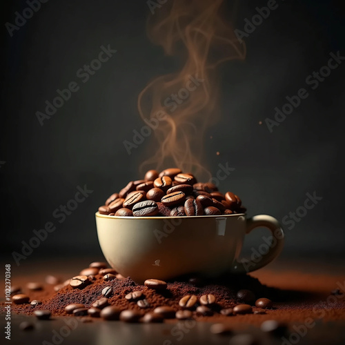 cup of coffee with beans