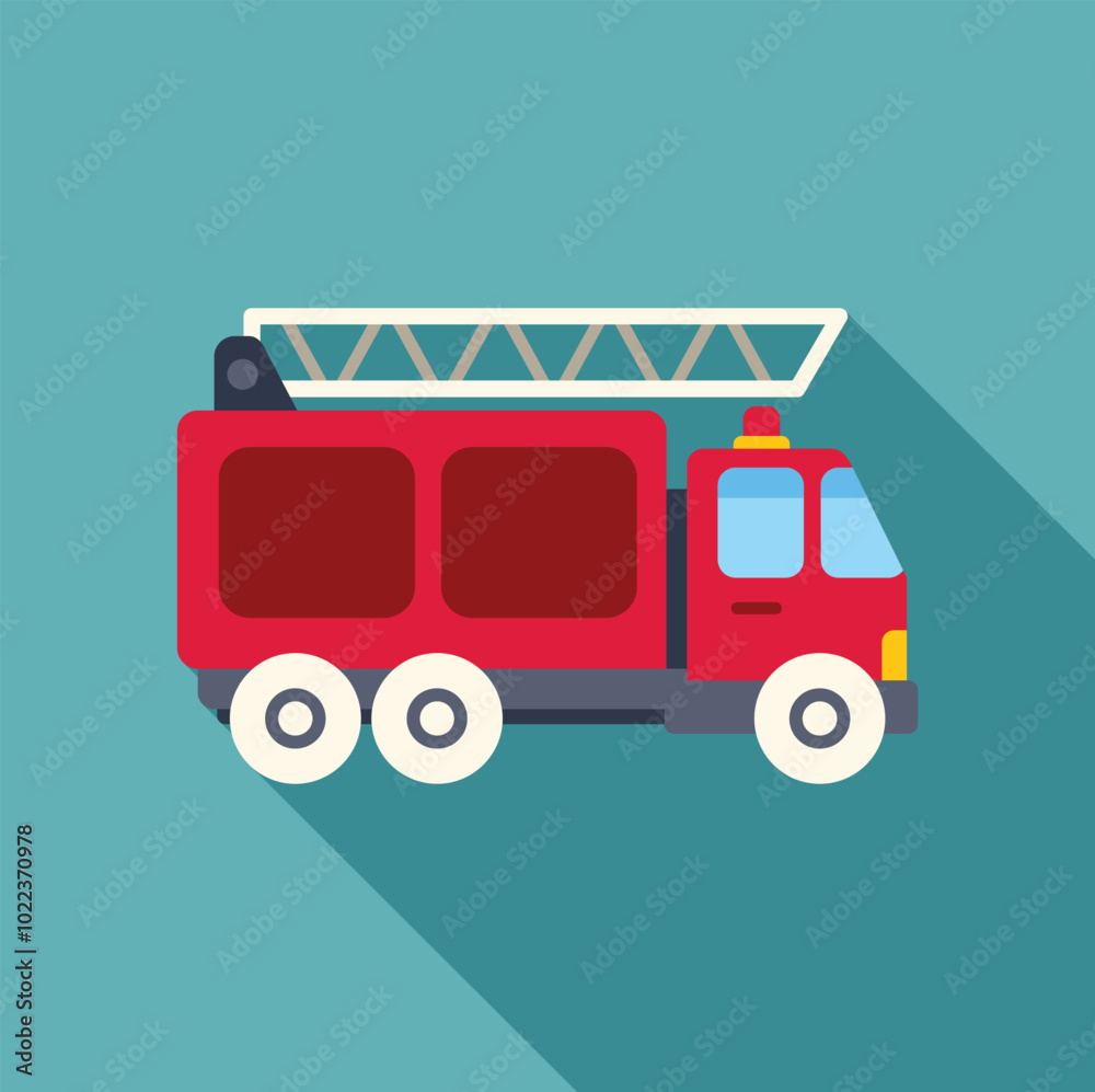 Simple vector illustration of a red firetruck with an extended ladder, parked and ready for action Simple vector illustration of a red firetruck with an extended ladder, parked and ready for action