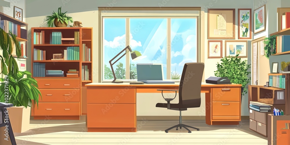 Fototapeta premium watercolor home office
