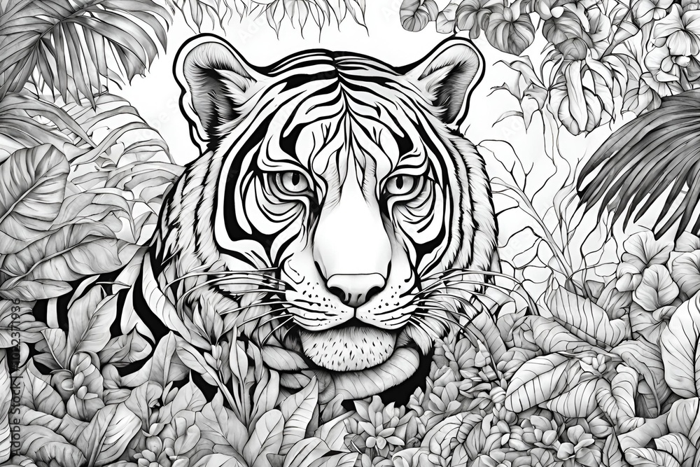 Obraz premium Cute tiger coloring page for adult