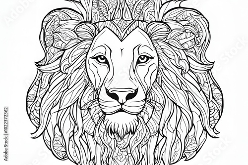 Cute lion coloring page for adult photo