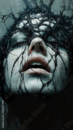 Surreal Portrait of Fear and Despair: A Dark and Disturbing Artwork