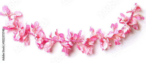 pink garland decoration for christmas. pink garland decoration on white background. pink flower decoration