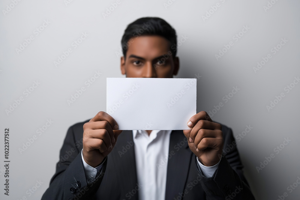 Professional man holding a blank card indoors Professional man holding a blank card indoors