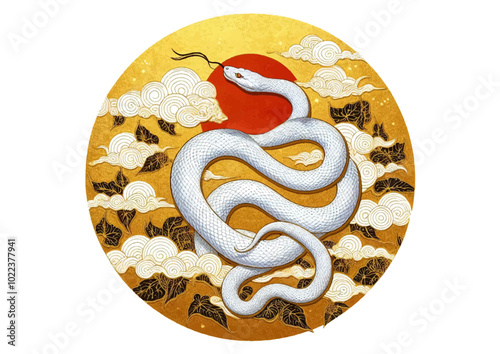 2025年巳年年賀状素材水墨画風