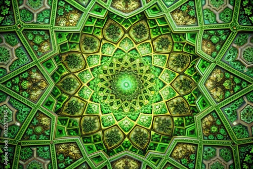 Aerial View of Unique Abstract Portals in Kaleidoscope Shapes with Gradient Green Colors for Stunning Visuals