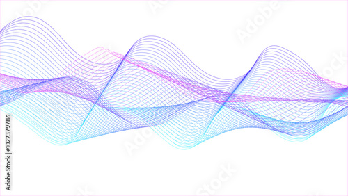 Wavy flowing curve pattern by colorful gradient blue purple pink on white background. Abstract pink purple gradient flowing wave lines on white background.technology, digital, communication, science, 