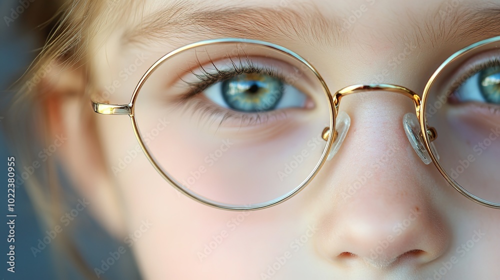 Child's Eye with Glasses ,Blurred Eye Chart Suggests Vision Test Context Child's Eye with Glasses ,Blurred Eye Chart Suggests Vision Test Context