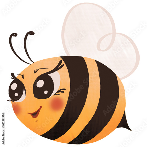 Illustration of cute yellow bee flying in the air. photo