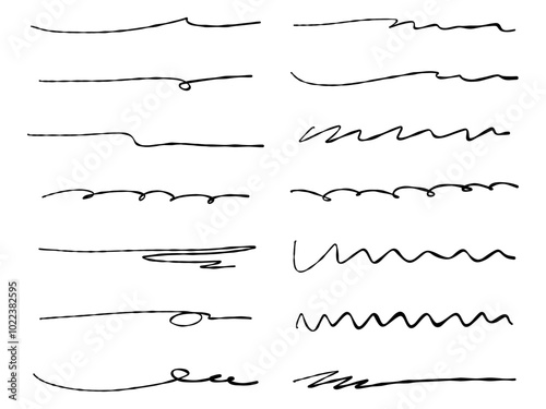 手書きの装飾ラインのセット、デコレーション素材、アンダーライン