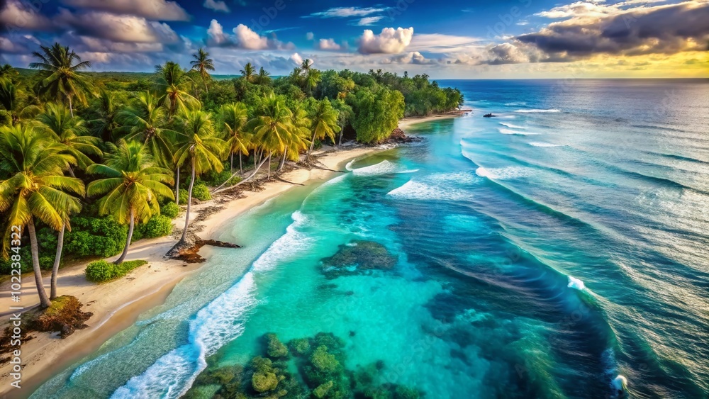 Breathtaking Long Exposure of Tropical Waves from Bird's Eye View - Serene Water Patterns and Island Vibes Breathtaking Long Exposure of Tropical Waves from Bird's Eye View - Serene Water Patterns and Island Vibes