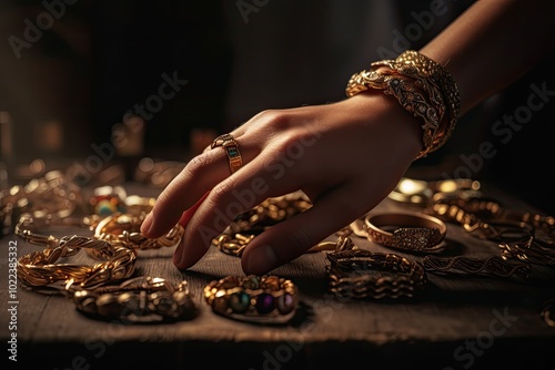 Golden wedding jewelry on digital background