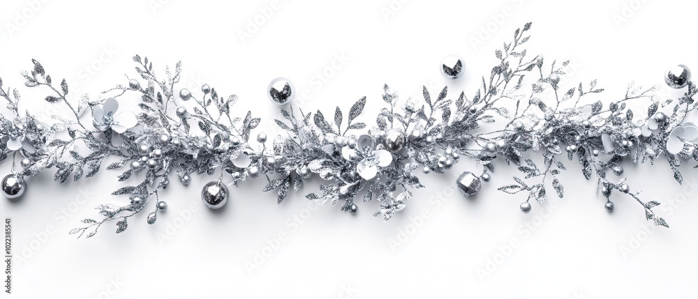 Obraz premium silver garland decoration on white background