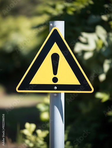 Warning sign displaying an exclamation mark for alerting of potential danger (23)