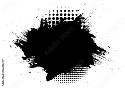 black brush painting banner with halftone grunge graphic element