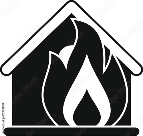 Simple vector icon of a house being consumed by flames