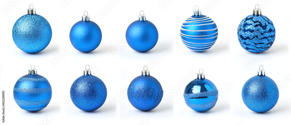 blue christmas decorations on white background blue christmas decorations on white background
