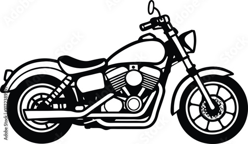 Harley-Davidson Style Cruiser Motorcycle Silhouette.