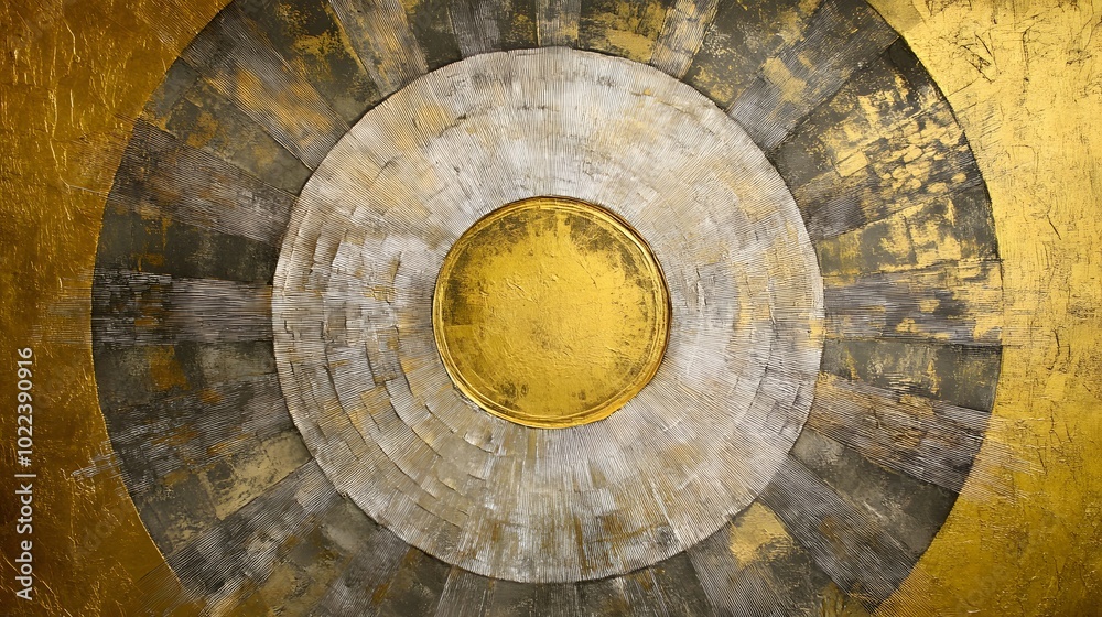 Circular patterns radiating outwards, in shades of gold and silver.
Circular patterns radiating outwards, in shades of gold and silver.