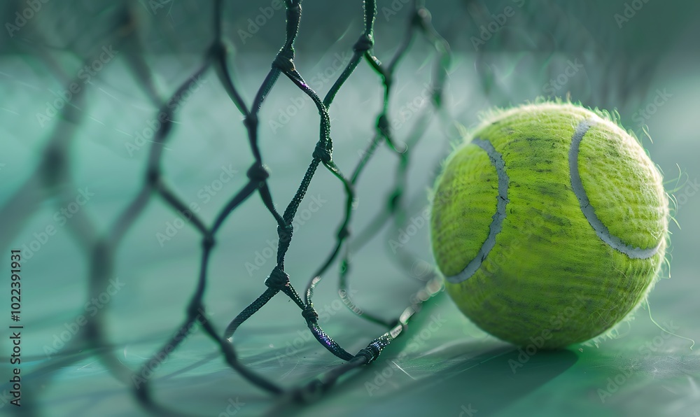 Tennis ball with net background
