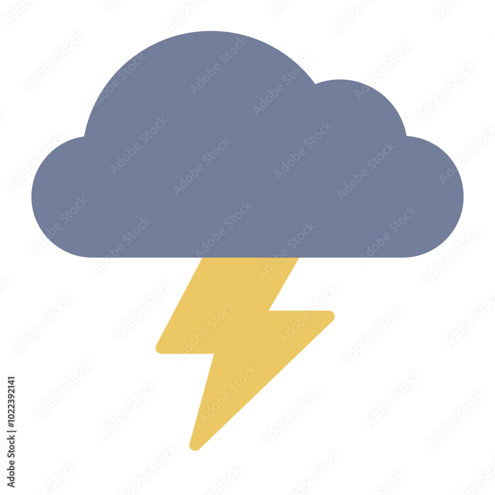 Thunder flat icon symbolizing lightning, power, and stormy weather Thunder flat icon symbolizing lightning, power, and stormy weather