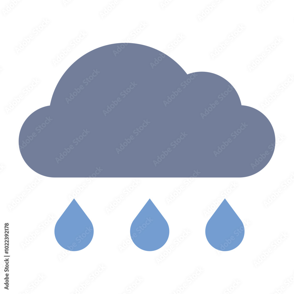 Rain cloud flat icon symbolizing rainy weather and precipitation Rain cloud flat icon symbolizing rainy weather and precipitation