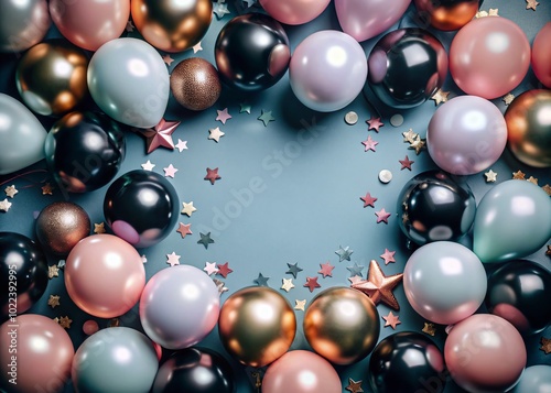 Colorful Birthday Greeting Card Background with Balloons and Festive Decorations for Celebrations