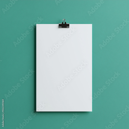 Mock up White poster on a small clip clean on green background, Mock up poster