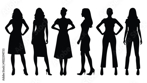  Woman various poses silhouettes set isolated flat vector illustration on white background