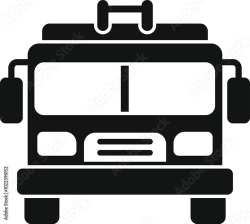 Black silhouette icon of a fire truck seen from the front, parked and ready for action