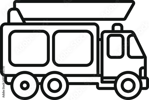 Simple black and white icon of an airport ladder truck waiting to board passengers